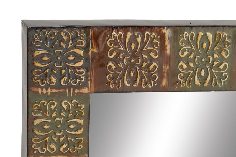 Deco 79 مرآة حائط معدنية مزخرفة من ديكو 79 مع تصميم زهور، مرآة مدخل مثبتة على الحائط 24" x 2" x 36"، متعددة الألوان - Image 2
